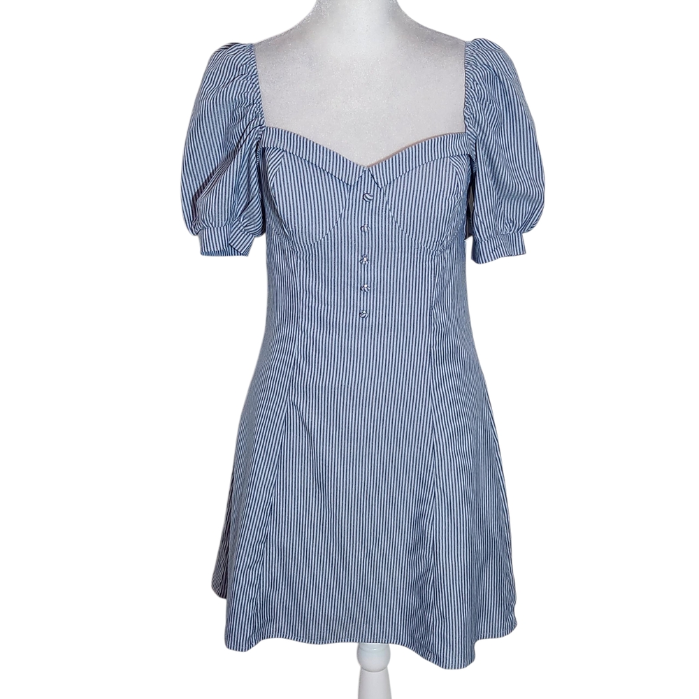 Charlotte Russe Striped Blue Puff Sleeve Mini Dress NWT Size Small